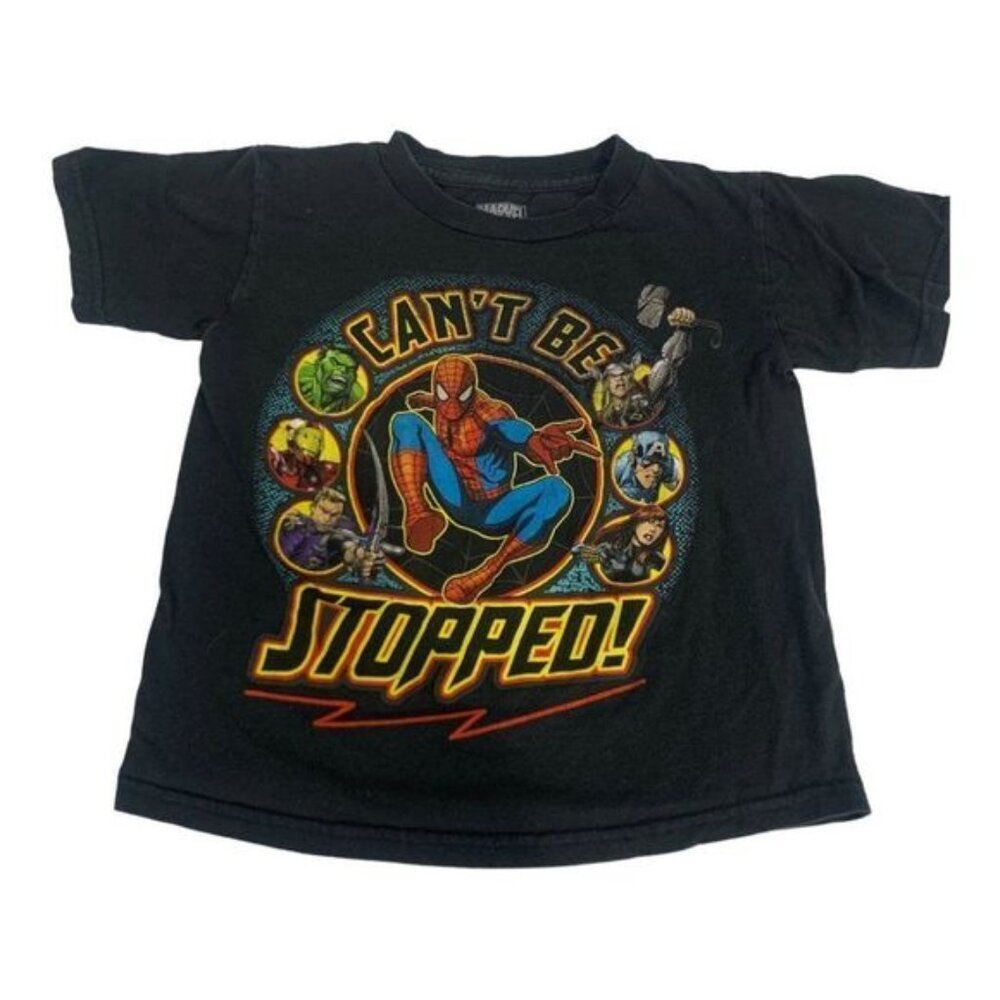 Marvel Kids Spider-Man Cant Be Stopped T-Shirt XS 4/5 Black Cotton